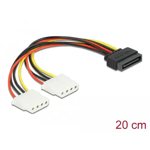 Kabel DELOCK, SATA int. power 15 pin to 2 x 4 pin Molex Ž 20 cm 65159-1