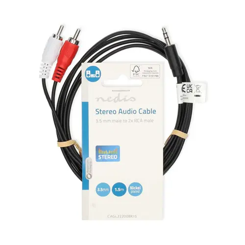 Kabel NEDIS audio stereo, 3.5mm (M) na 2xRCA (M), 1.5m-1