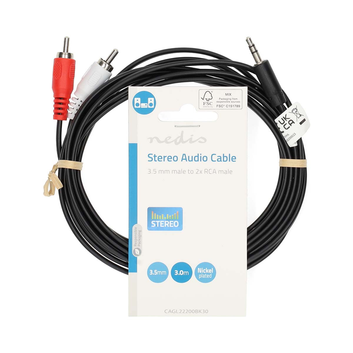 Kabel NEDIS audio stereo, 3.5mm (M) na 2xRCA (M), crni, 3m, polybag-5