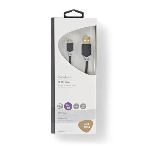 Kabel NEDIS CCBW60500AT20, USB-A (M) na USB Micro-B (M), 480 Mbps, gold plated, 2m