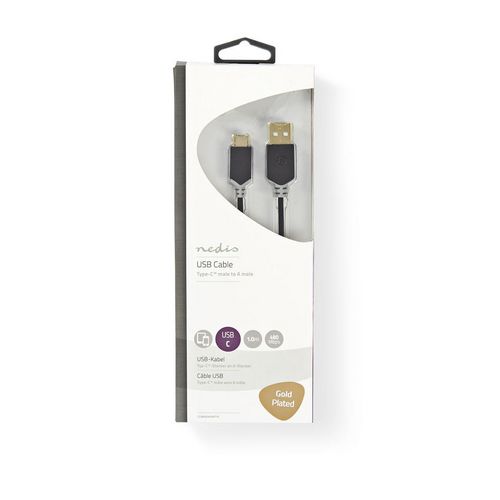 Kabel NEDIS CCBW60600AT10, USB-A (M) na USB-C (M), 480 Mbps, 60W, gold plated, antracite, 1m-2