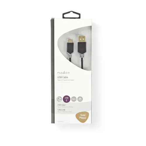 Kabel NEDIS CCBW60600AT10, USB-A (M) na USB-C (M), 480 Mbps, 60W, gold plated, antracite, 1m-7