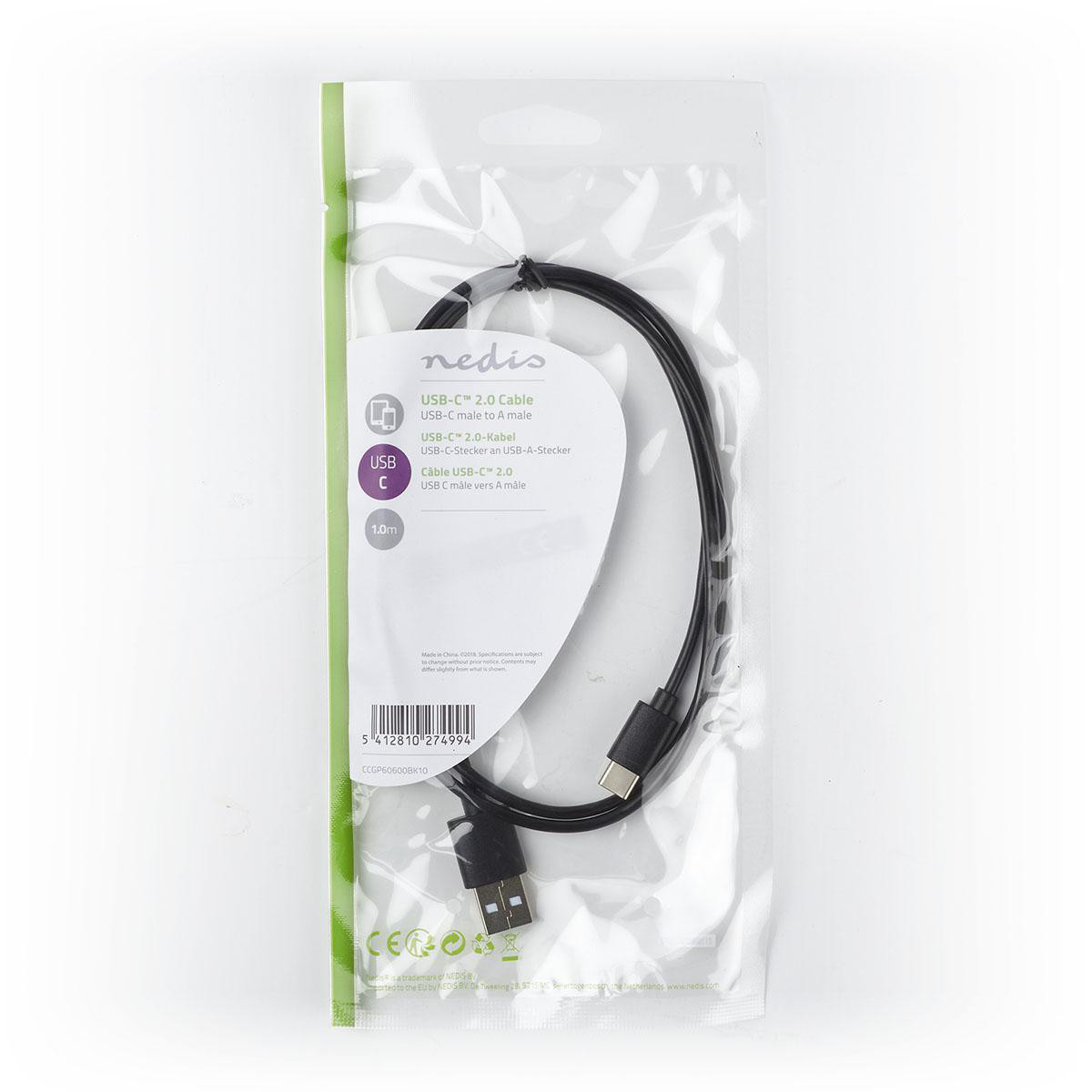 Kabel NEDIS CCGP60600BK10, USB A (M) na Type-C (M), crni, 1m-8