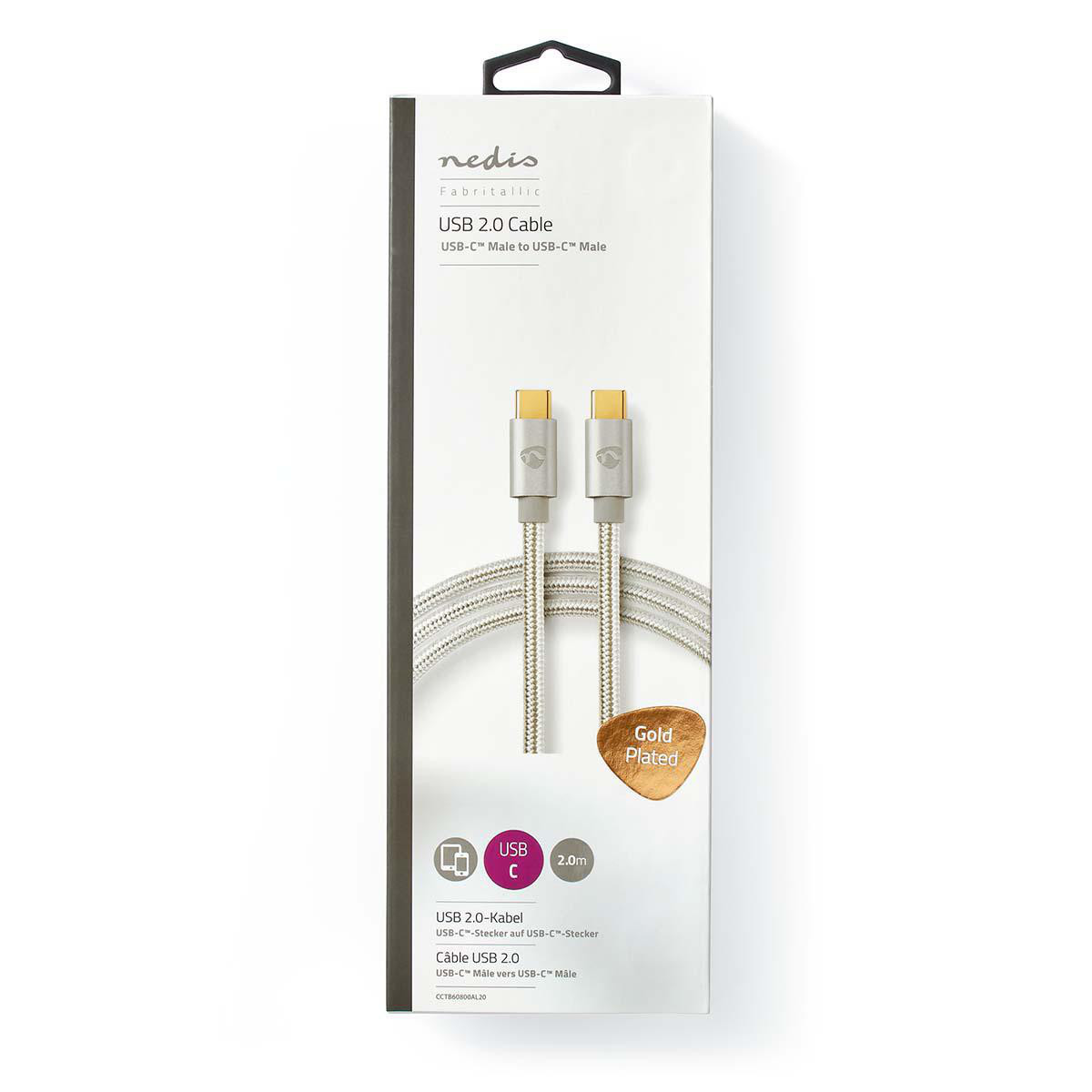 Kabel NEDIS CCTB60800AL20, USB 2.0, USB Type-C (M) na Type-C (M), 480Mbps, 100W, gold plated, srebrni, 2m-17
