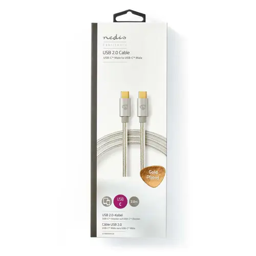 Kabel NEDIS CCTB60800AL20, USB 2.0, USB Type-C (M) na Type-C (M), 480Mbps, 100W, gold plated, srebrni, 2m-0
