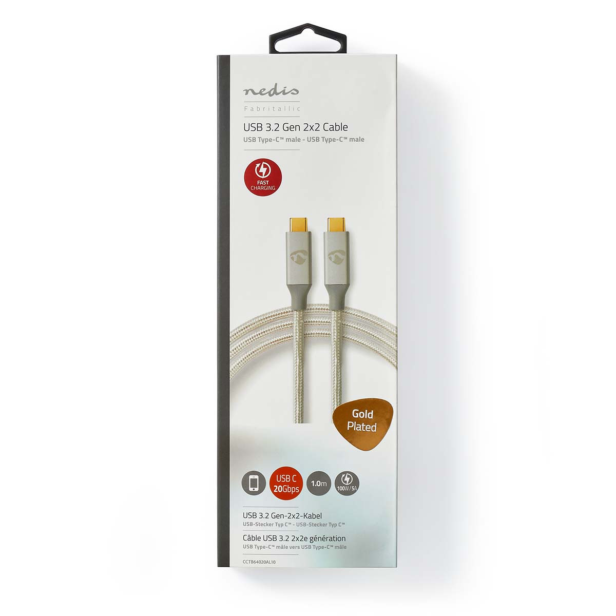 Kabel NEDIS CCTB64020AL10, USB 3.2, Type-C (M) na Type-C (M), 20 Gbit/s, 100W, gold plated, srebrni, 1m-11