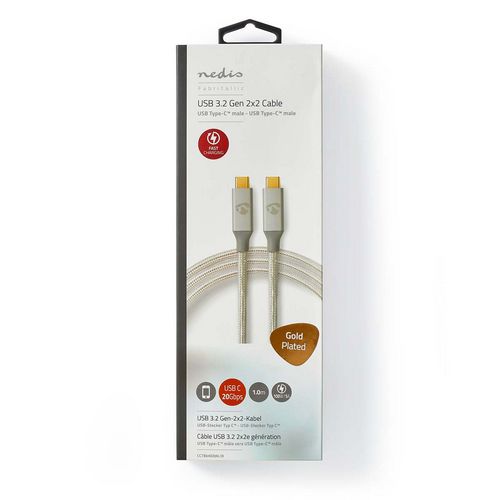Kabel NEDIS CCTB64020AL10, USB 3.2, Type-C (M) na Type-C (M), 20 Gbit/s, 100W, gold plated, srebrni, 1m-2
