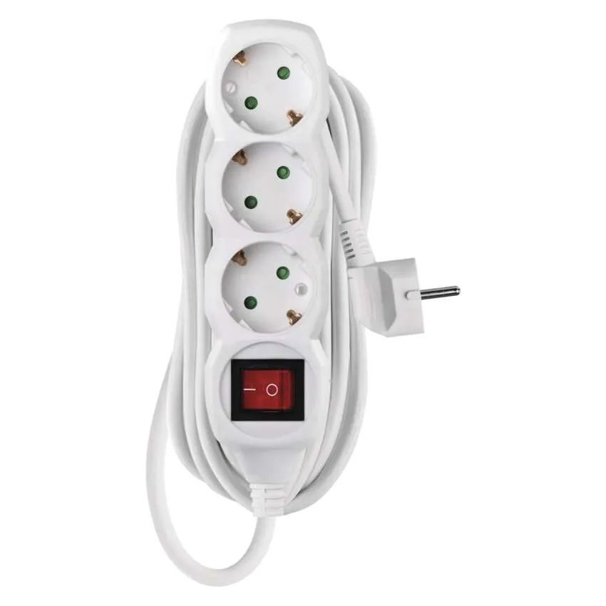 Kabel produžni EMOS, 3 mjesta, 1mm2, s prekidačem, 5m-12