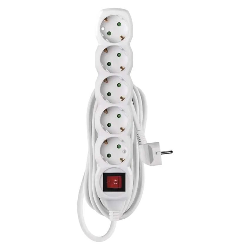 Kabel produžni EMOS, 5 mjesta, 1mm2, s prekidačem, 5m-11