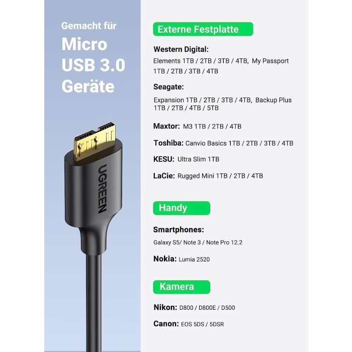 Kabel UGREEN USB 3.0 A (M) na Micro-B USB 3.0 (M), 1m, crni-14