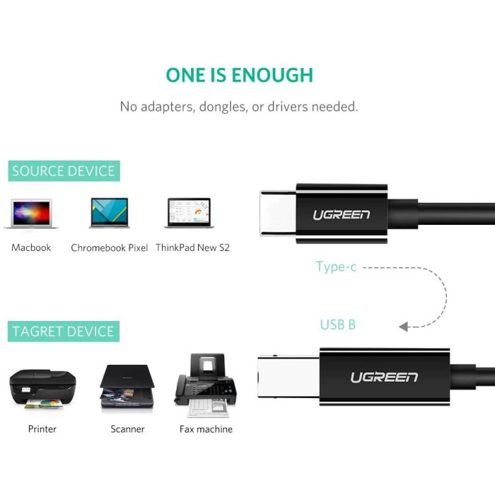 Kabel UGREEN USB-C to USB-B 2.0 Printer, 2m, crni-14