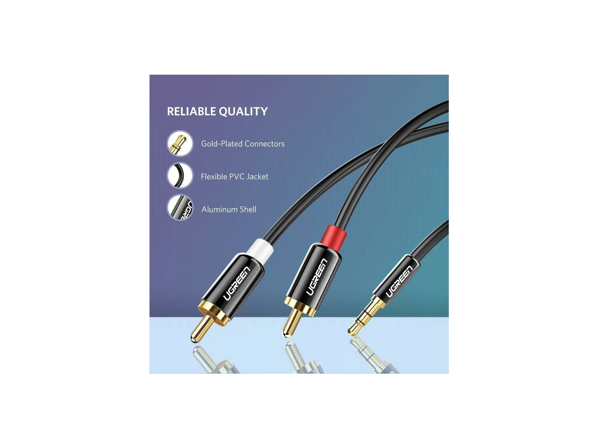 Kabel UGREEN, 3.5mm (M) na 2xRCA (M), pozlaćeni, 2m-9