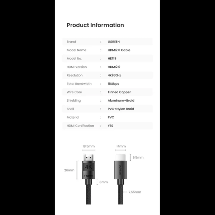Kabel UGREEN, HDMI 4K (M) na HDMI (M), 5m, 4K@30Hz, pokositreni bakar-14