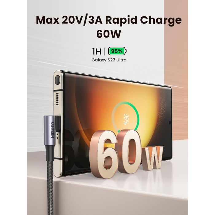 Kabel UGREEN kutni USB-C 2.0 (M) na kutni USB-C 2.0 (M), 3A, 1m-4