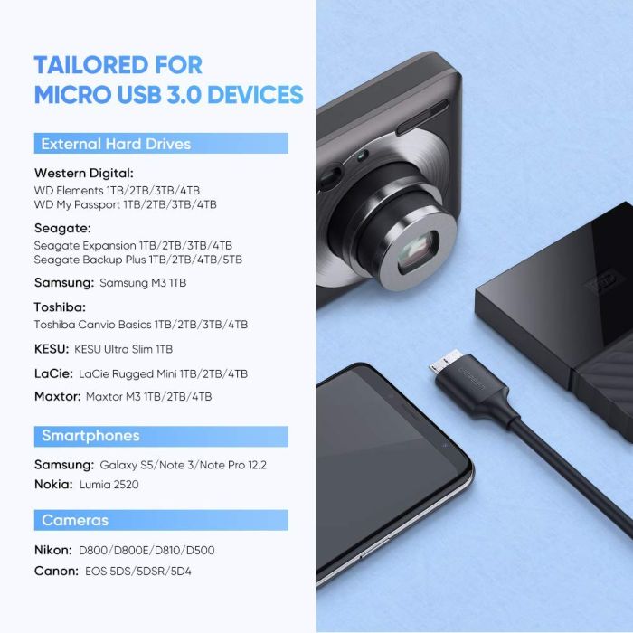 Kabel UGREEN, Micro USB 3.0 na USB-C 3.1 3A, 1m-18