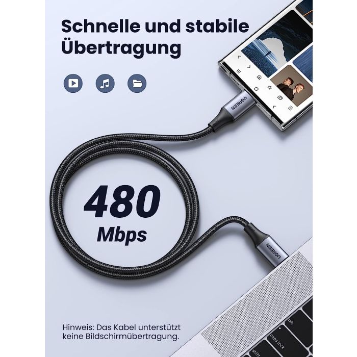 Kabel UGREEN, Type C 2.0 (M) na Type C 2.0 (M), 2m-16