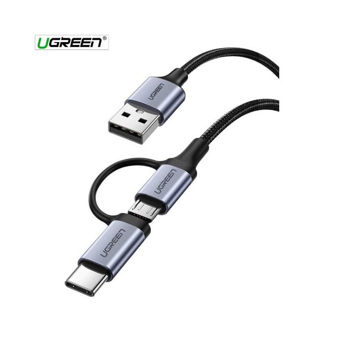 Kabel UGREEN, USB 2.0 A (M) na Micro USB + USB-C (M), 3A, crni, 1m-9