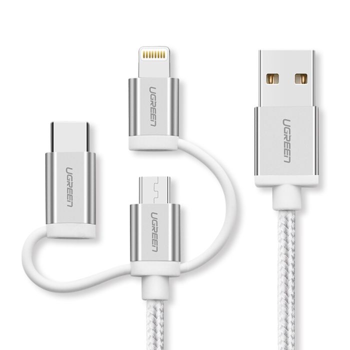 Kabel UGREEN, USB 2.0 A na Micro USB+Lightning+Type C (3 in 1), srebrni, 1.5m-13