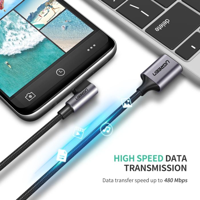 Kabel UGREEN, USB-C (M) na USB 2.0 A (M), 3A, kutni 90°, crni, 1m-14
