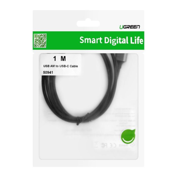 Kabel UGREEN, USB-C (M) na USB 2.0 A (M), 3A, kutni 90°, crni, 1m-23