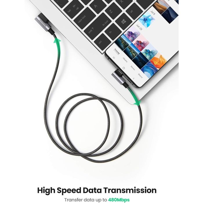 Kabel UGREEN, USB-C (M) na USB 2.0 A (M), 3A, kutni 90°, crni, 1m-16