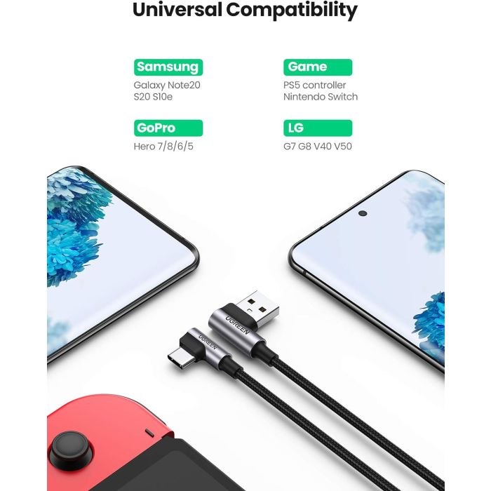 Kabel UGREEN, USB-C (M) na USB 2.0 A (M), 3A, kutni 90°, crni, 1m-14