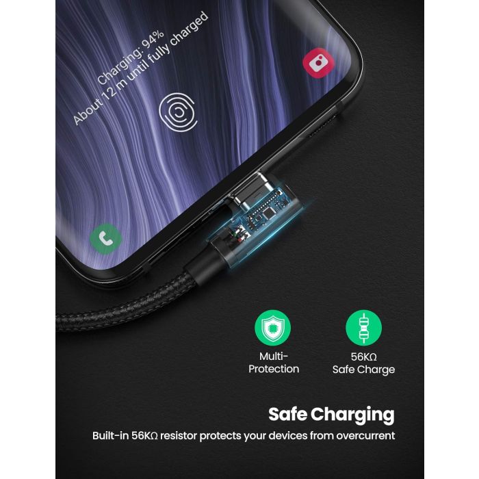 Kabel UGREEN, USB-C (M) na USB 2.0 A (M), 3A, kutni 90°, crni, 1m-17