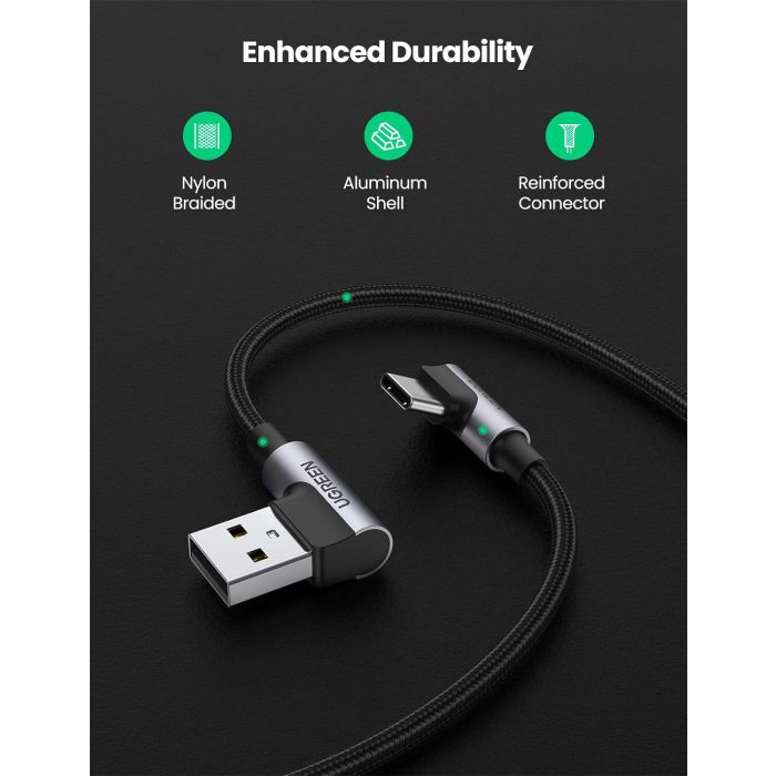 Kabel UGREEN, USB-C (M) na USB 2.0 A (M), 3A, kutni 90°, crni, 1m-7