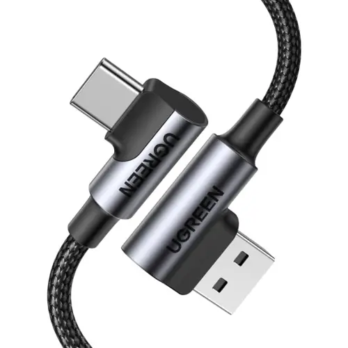 Kabel UGREEN, USB-C (M) na USB 2.0 A (M), 3A, kutni 90°, crni, 1m-1