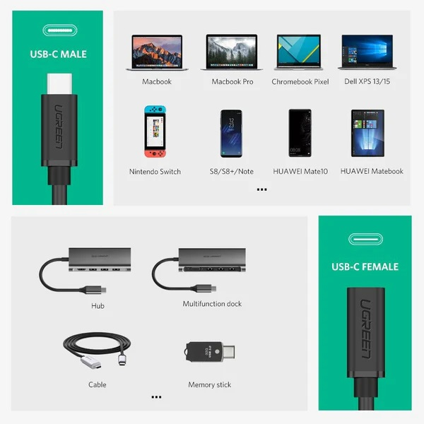 Kabel UGREEN, USB-C 3.1, produžni, 10Gbps, 1m-10