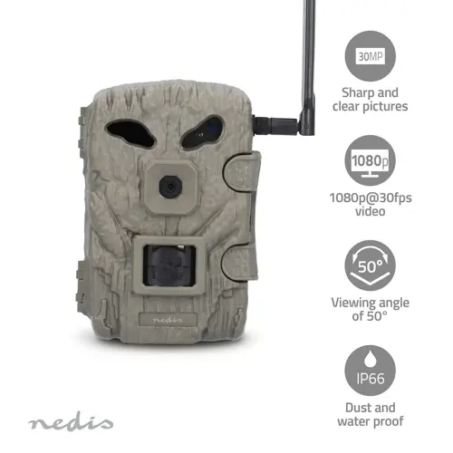 Kamera za lov NEDIS WCAM460GN, 4G LTE, 1080p, 30 MP, IP66, prikaz 50 stupnjeva, detekcija pokreta 20m-1