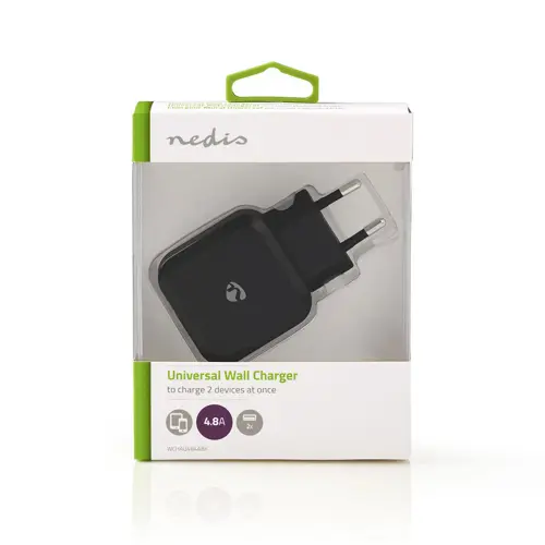 Kućni punjač NEDIS WCHAU484ABK, 24W, 2x USB-A, crni-4