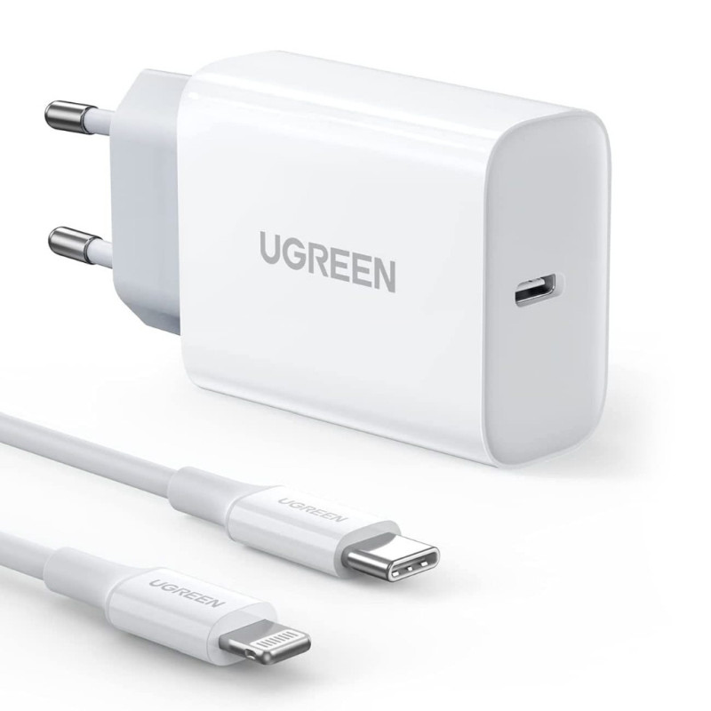 Punjač UGREEN 20W PD Fast punjač + USB-C na Lightning, bijeli, 1m-11