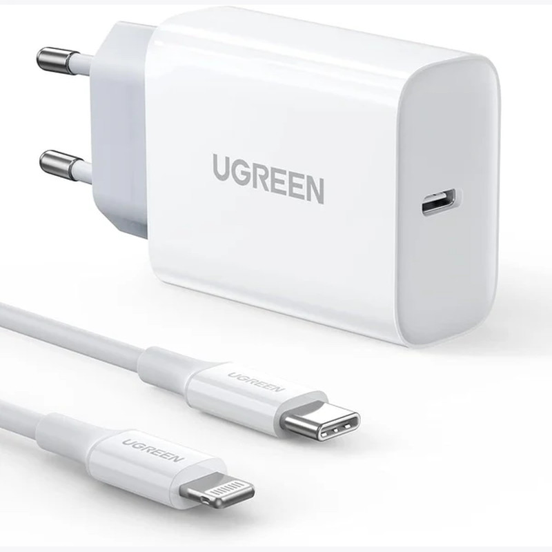 Punjač UGREEN 20W PD Fast punjač + USB-C na Lightning, bijeli, 1m-4