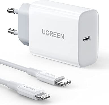 Punjač UGREEN 20W PD Fast punjač + USB-C na Lightning, bijeli, 1m-2