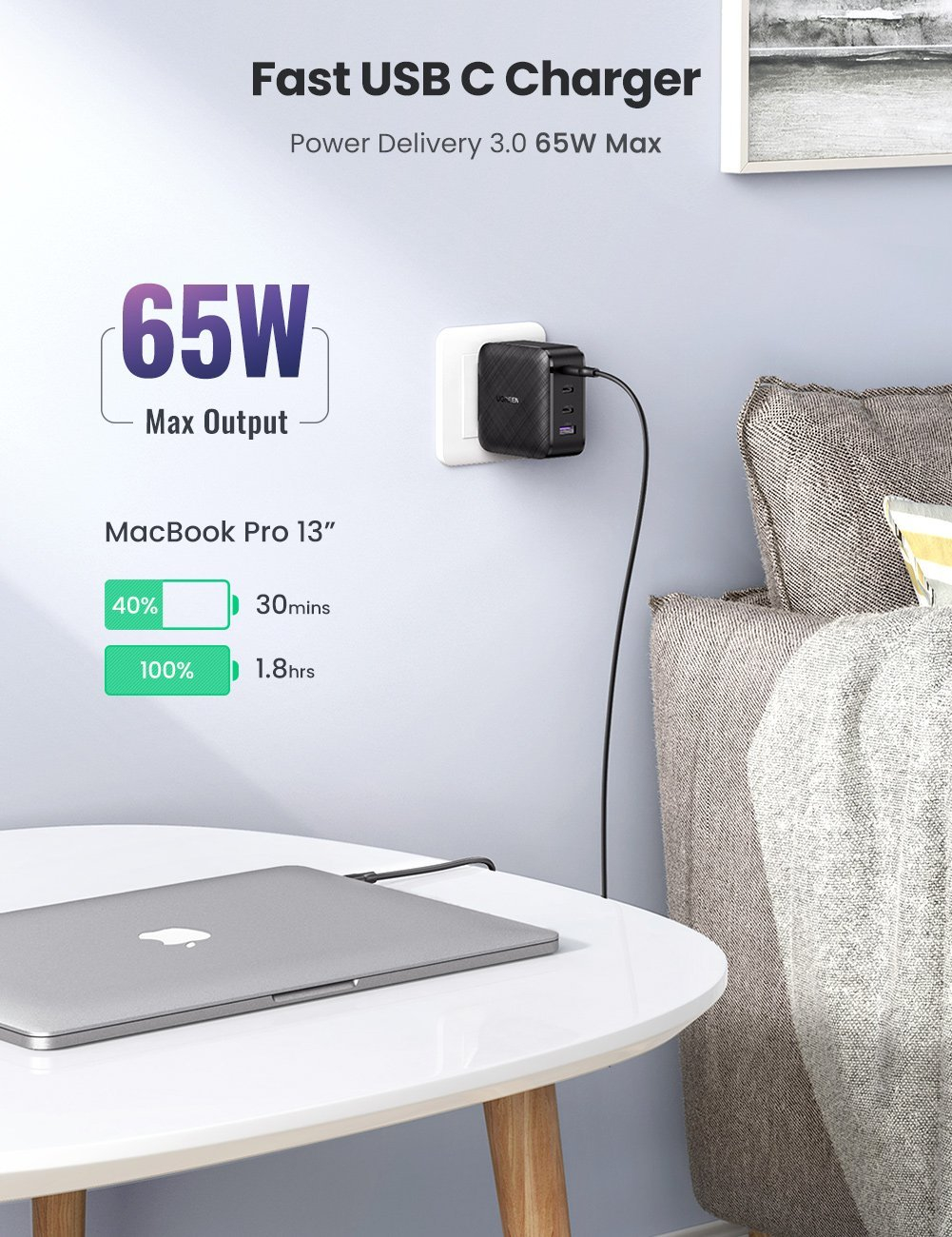 Kućni punjač UGREEN, 65W, USB-A+3xUSB-C, crni-11