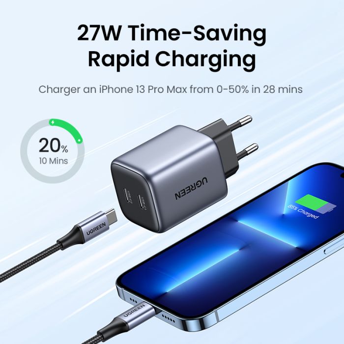 Kućni punjač UGREEN, Nexode Mini, 45W (25W+20W), 2x USB-C-7