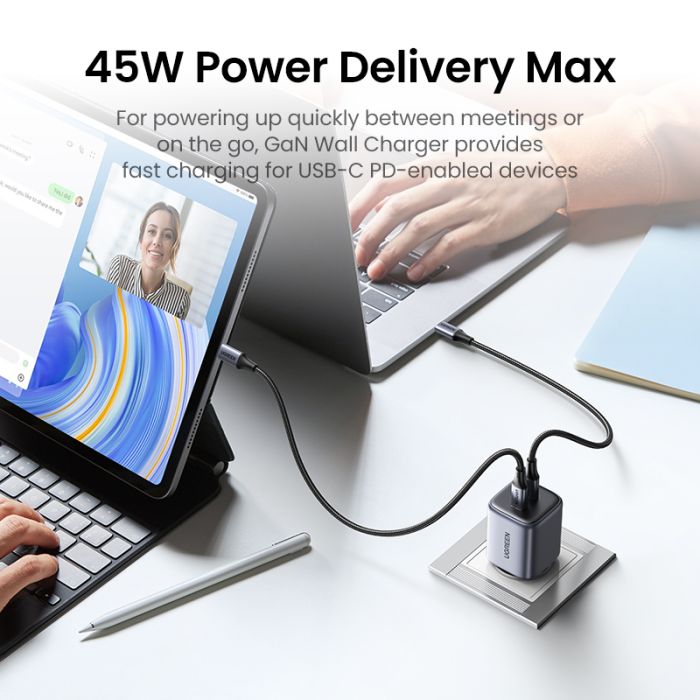 Kućni punjač UGREEN, Nexode Mini, 45W (25W+20W), 2x USB-C-19