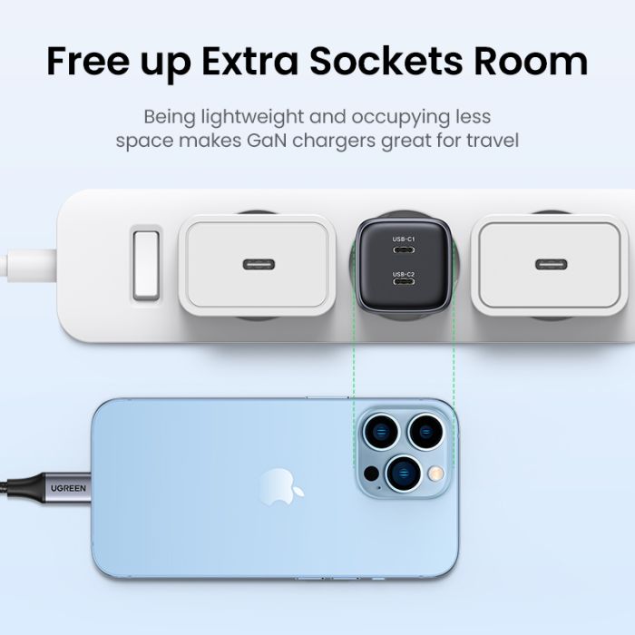 Kućni punjač UGREEN, Nexode Mini, 45W (25W+20W), 2x USB-C-14