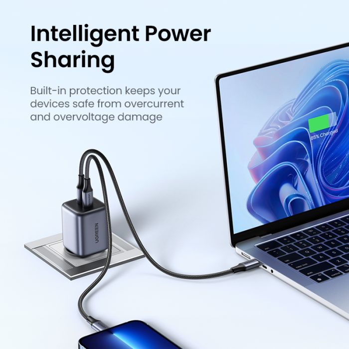 Kućni punjač UGREEN, Nexode Mini, 45W (25W+20W), 2x USB-C-15