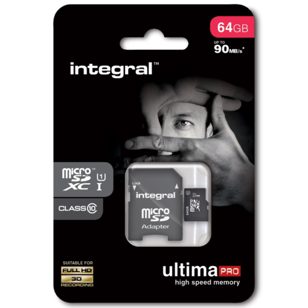 Memorijska kartica INTEGRAL MicroSDXC 64GB class10 90MB/s + SD adapter-0