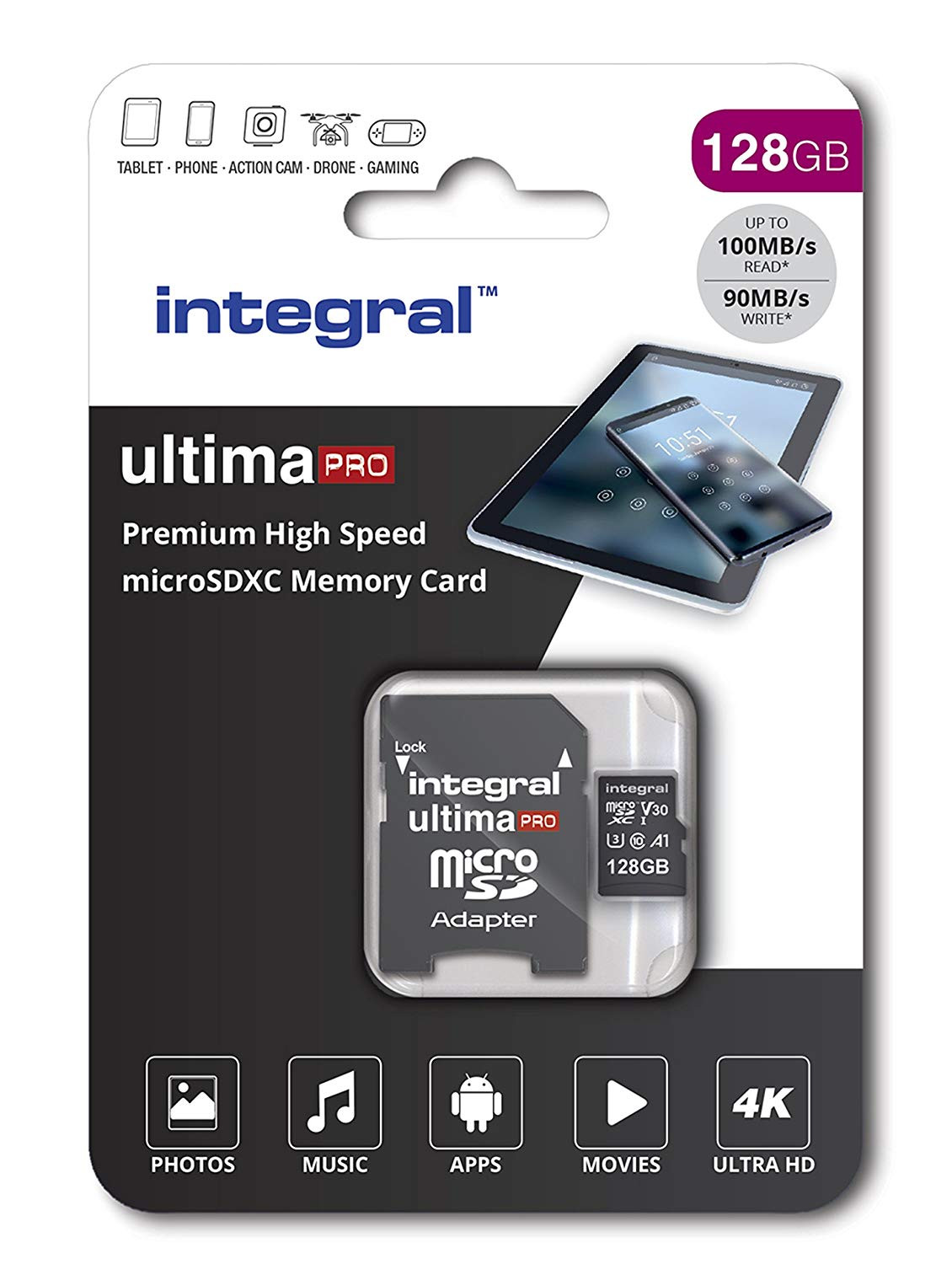 Memorijska kartica INTEGRAL, micro SDHC, 128GB, INMSDX128G-100/90V30-12