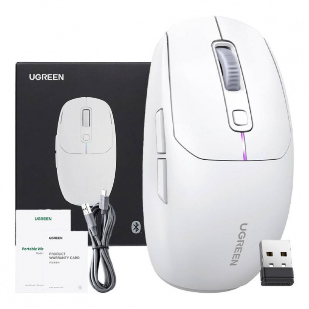 Miš UGREEN gaming, bežični, bluetooth, USB, bijeli-12