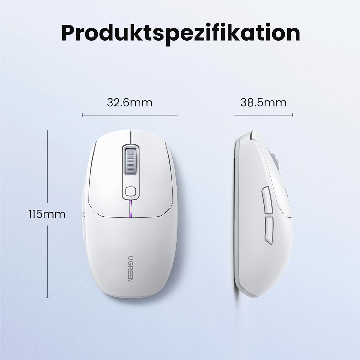 Miš UGREEN gaming, bežični, bluetooth, USB, bijeli-9