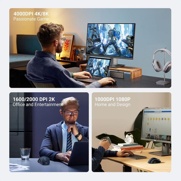 Miš UGREEN, bežični, ergonomski, Bluetooth, SILENT, 4000 DPI, crni-12