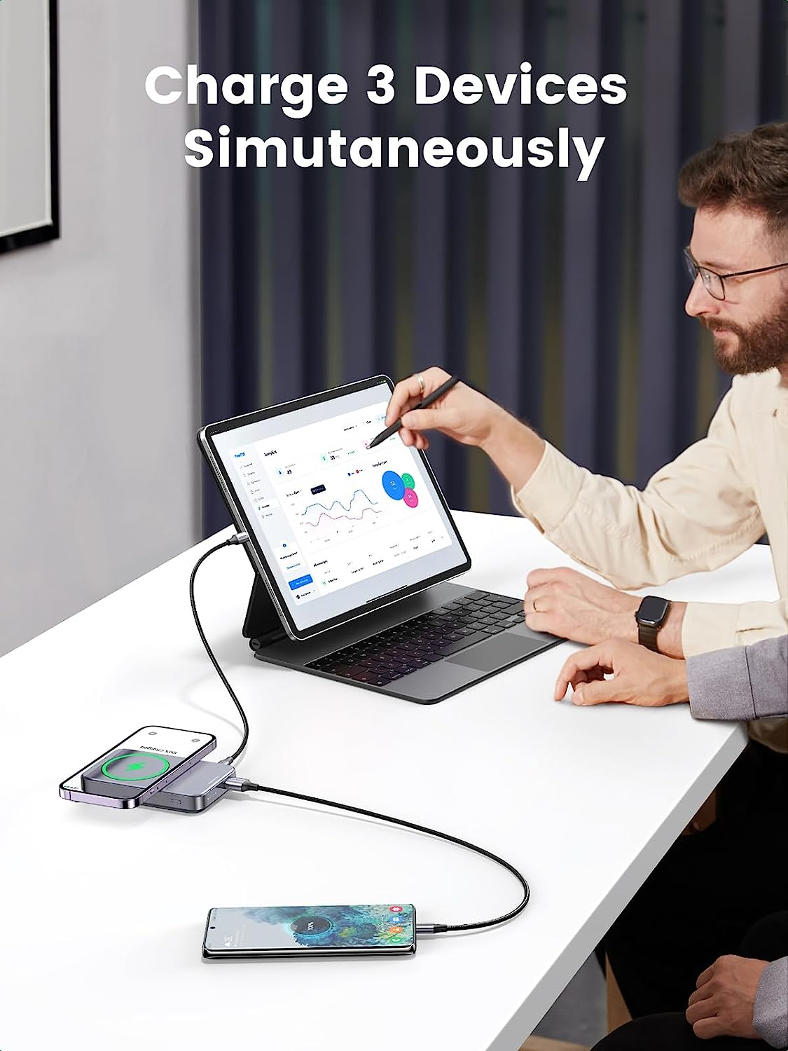 Prijenosno napajanje powerbank UGREEN Magsafe, 10.000 mAh, bežično punjenje do 15W, USB-C, Power Delivery do 20W, sivi-15