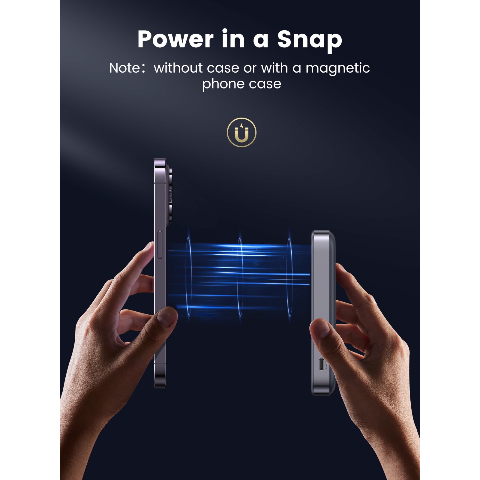 Prijenosno napajanje powerbank UGREEN Magsafe, 10.000 mAh, bežično punjenje do 15W, USB-C, Power Delivery do 20W, sivi-30