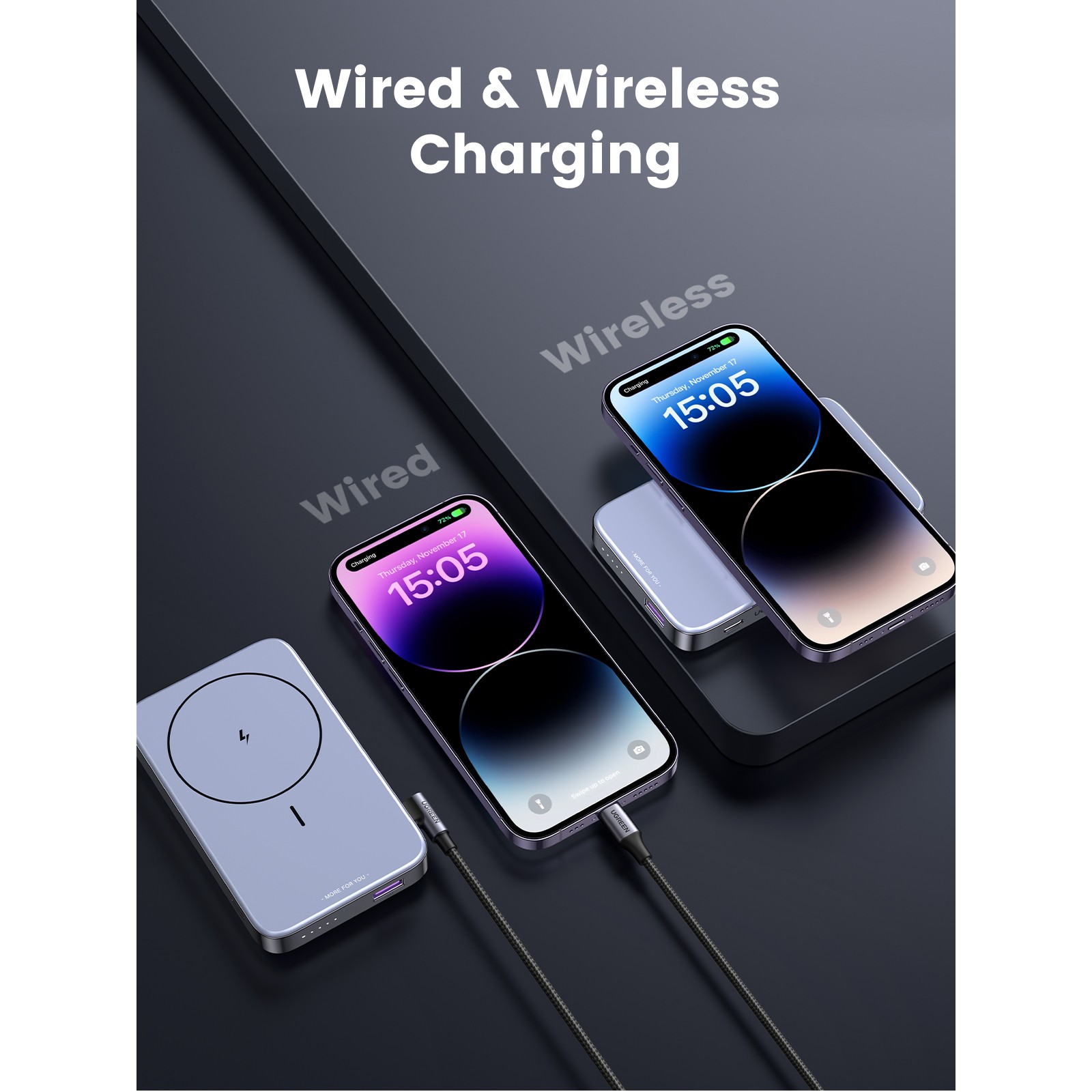 Prijenosno napajanje powerbank UGREEN Magsafe, 10.000 mAh, bežično punjenje do 15W, USB-C, Power Delivery do 20W, sivi-37