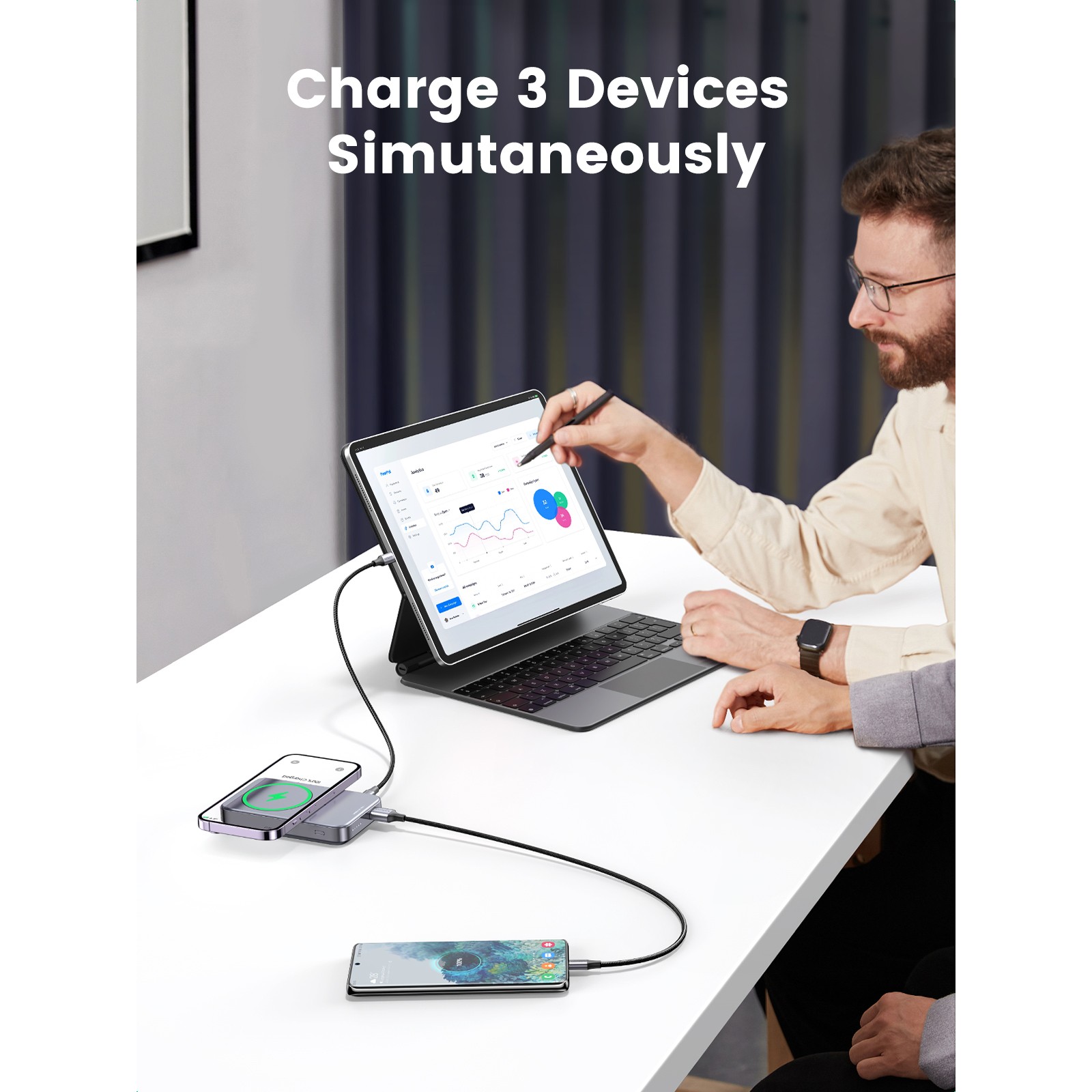 Prijenosno napajanje powerbank UGREEN Magsafe, 10.000 mAh, bežično punjenje do 15W, USB-C, Power Delivery do 20W, sivi-38