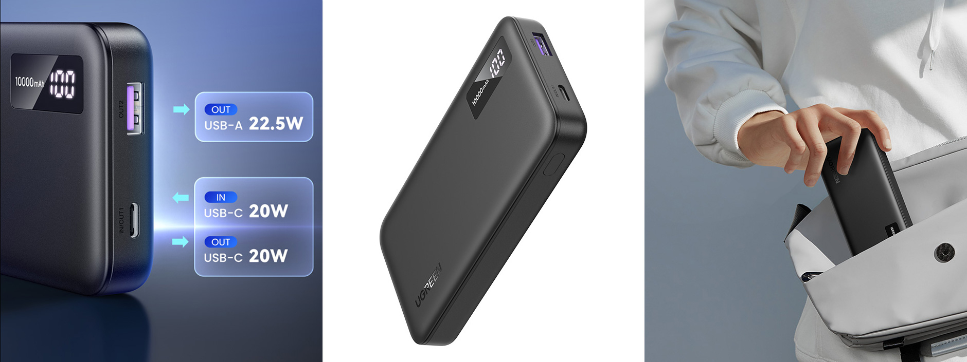 Prijenosno napajanje powerbank UGREEN, 10.000 mAh, USB-C, sivi-8